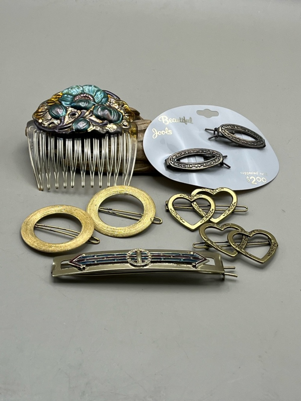 Vintage Elegant Barrette & Hair Comb Set - Rhinestone Crystal Sparkle Hair